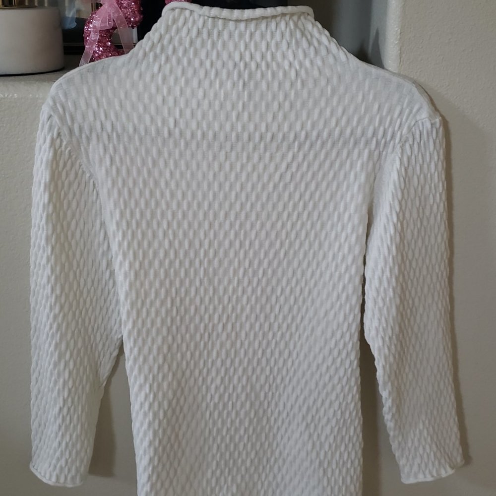 French Connection, Mock Turtleneck, Textured, White, Light Sweater, Size Large